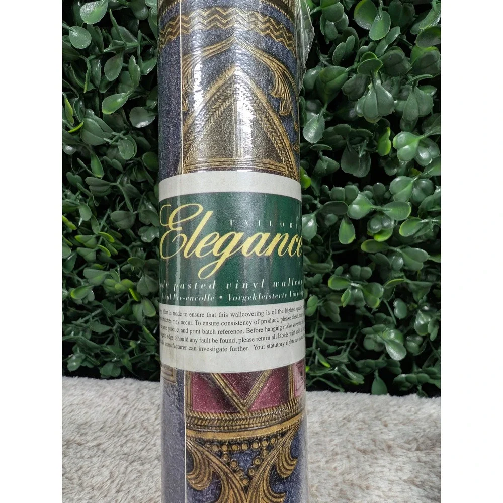 Vtg Tailored Elegance Mander Blue Gold Shield Wallpaper Border 2 Rolls 310120